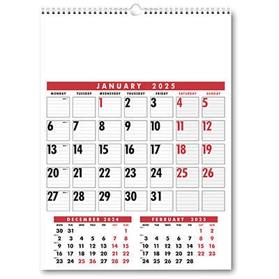 Large Wire Bound Calendar - Red and Black