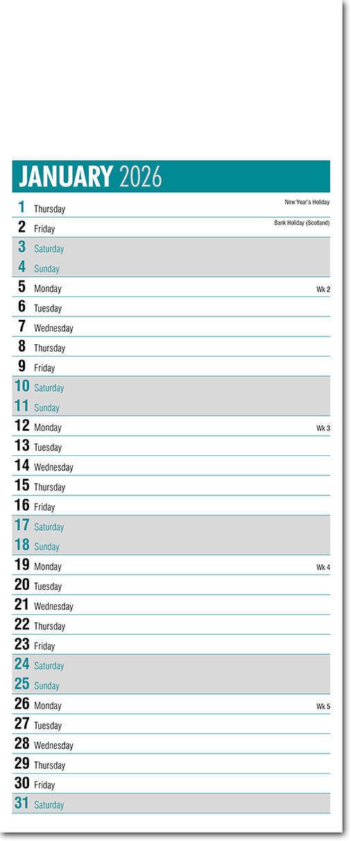 Slimline Appointments Calendar