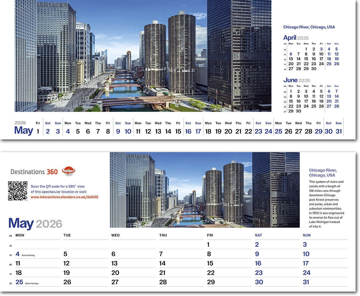 Destinations360 Premium Lined Easel Desk Calendar