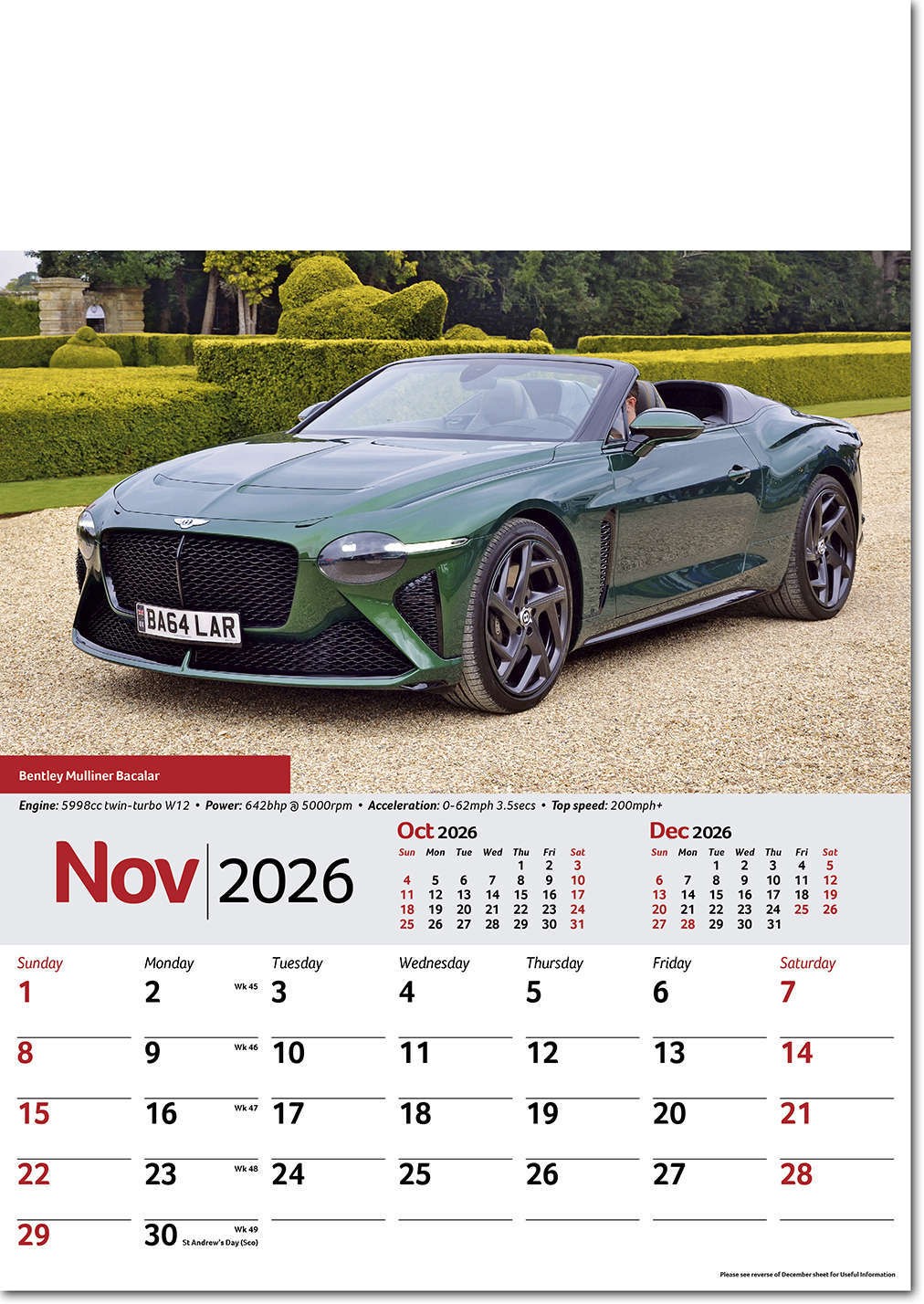 Performance Cars Wall Calendar